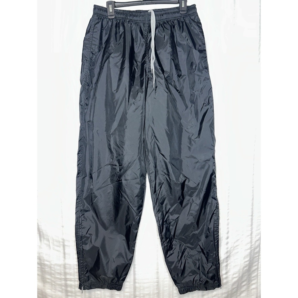 VTG Y2K Nike Mens Black Nylon Track Pants Drawstring Zip Ankle XL RN56323